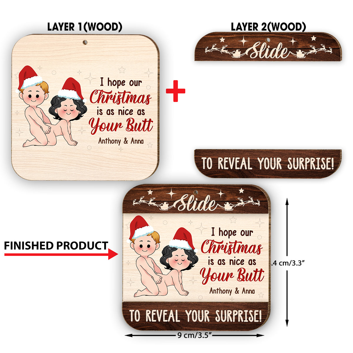 I Hope Our Christmas Is As Nice As Your Butt - Personalized Couple 2 Layered Piece Ornament