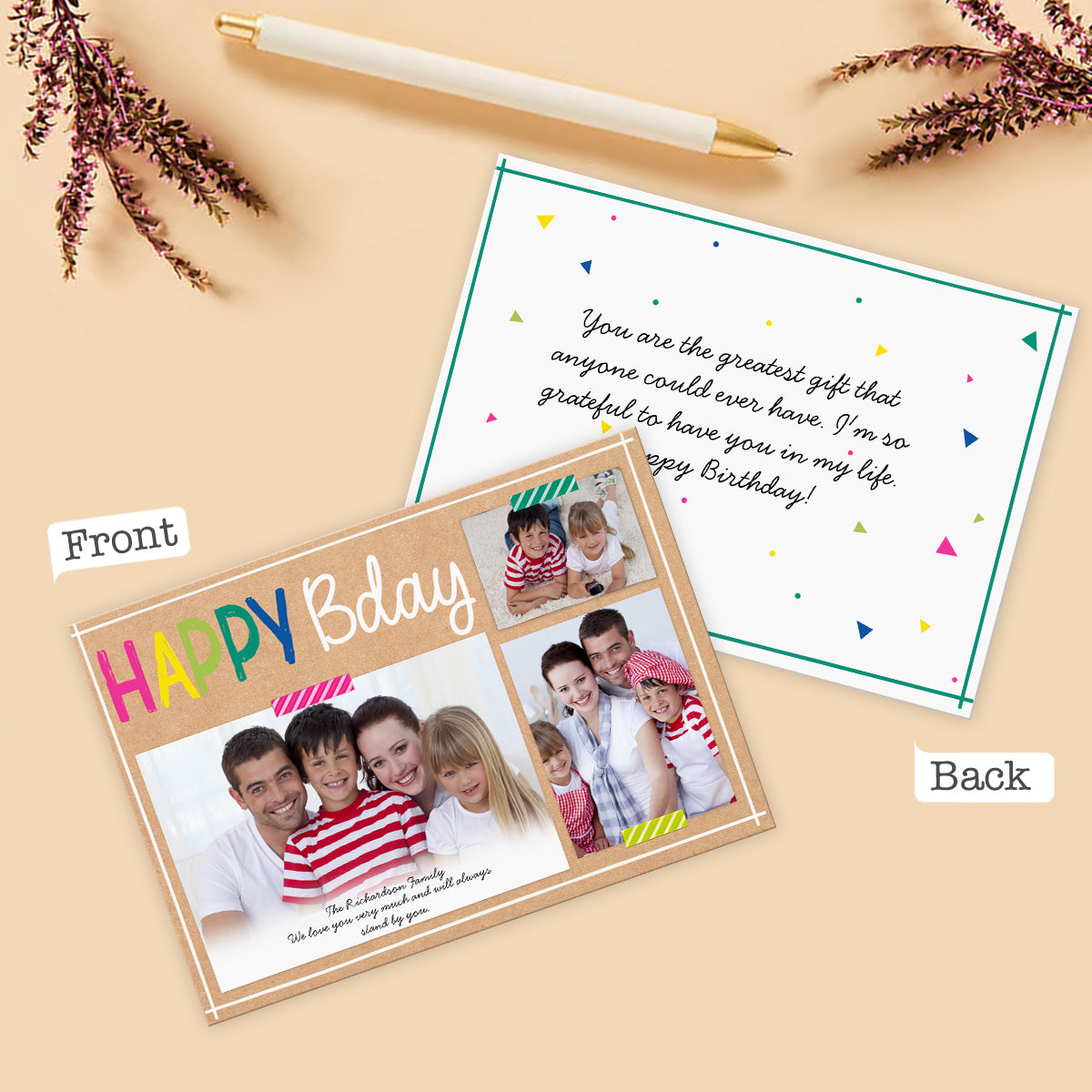 Thank You / Happy bday / Love you  - Personalized Greeting Card