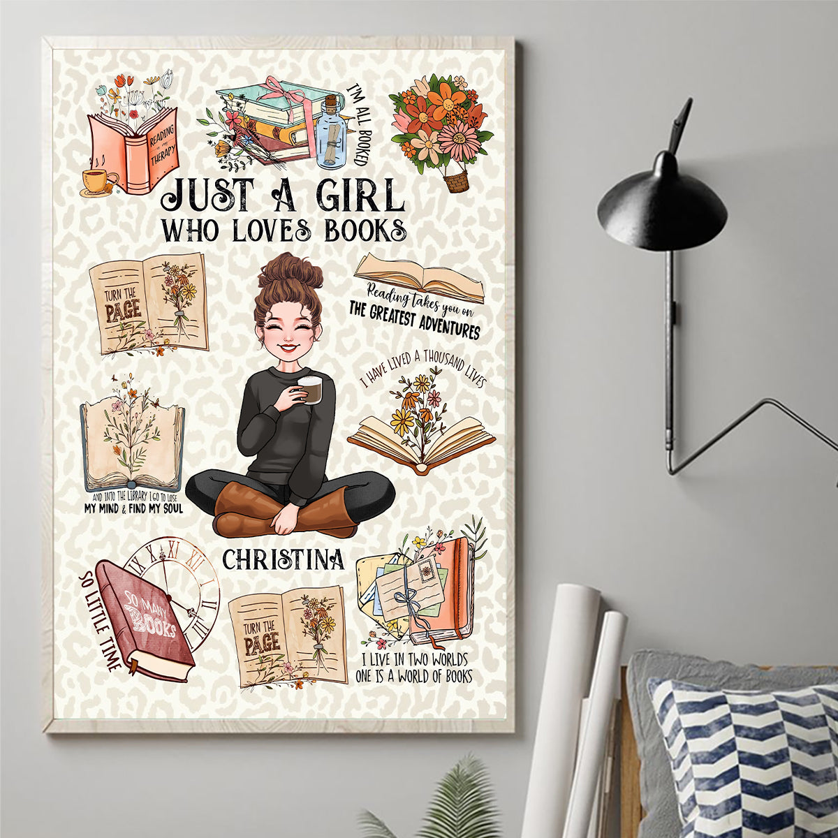 Einfach ein Mädchen, das Bücher liebt – personalisierte Buchleinwand und Poster