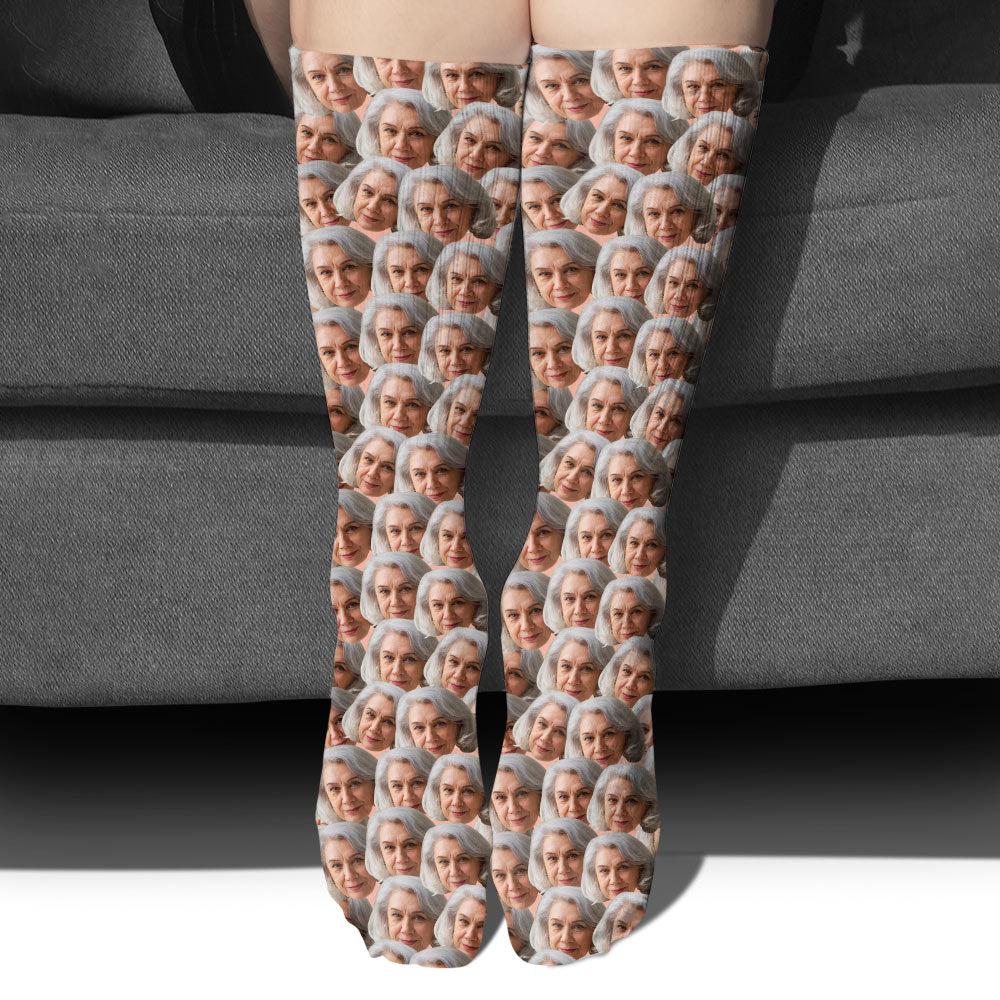 Chaussettes personnalisées pour grand-mère avec visage imprimé -