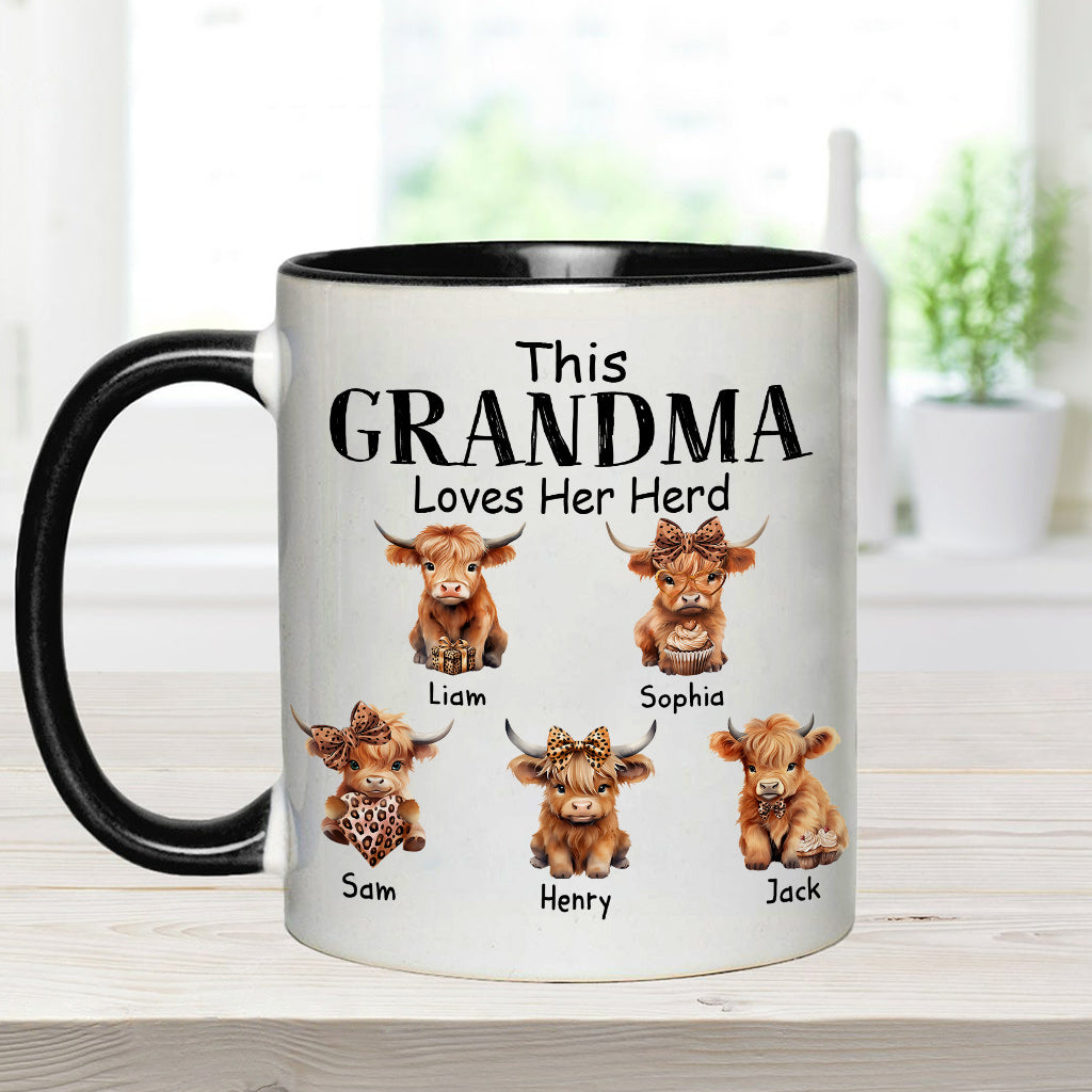 Grandma/ Nana/ Mimi... Loves Her Herd - Personalized Grandma Accent Mug