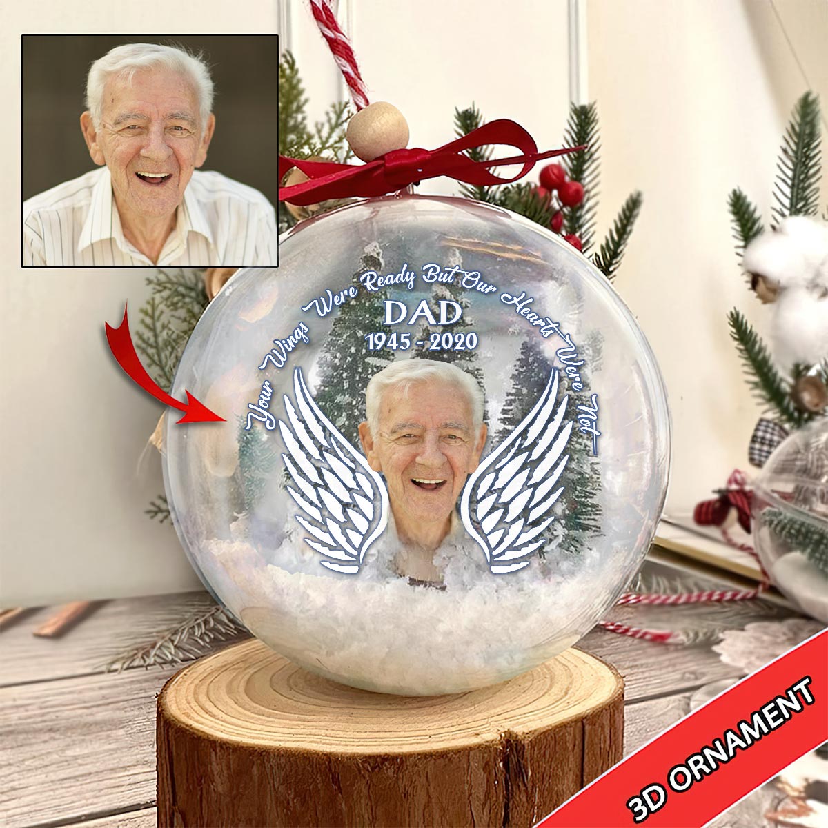 Your Wings Were Ready - Memorial gift for loss of - Personalized Snow Globe Ornament