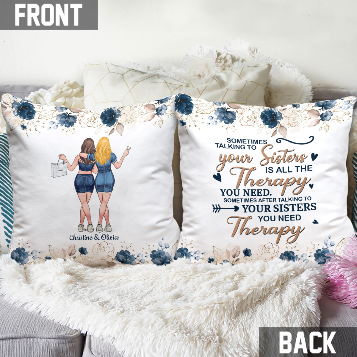 Parler à sa sœur - Coussin décoratif personnalisé pour meilleure amie