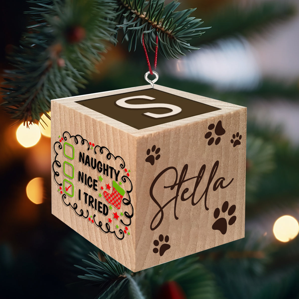 Fröhliche Wuff-Weihnachten! Meowy Weihnachts-Bausteinornament – ​​Geschenk für Hunde- und Katzenliebhaber – Personalisierter Bausteinornament