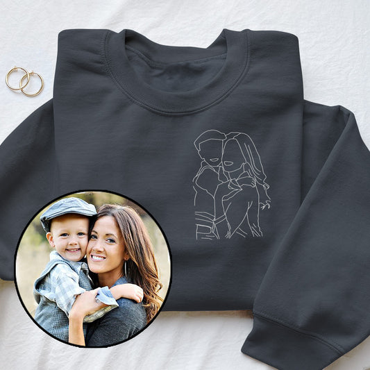 Custom Line Art - Personalized Mother Embroidered Sweater