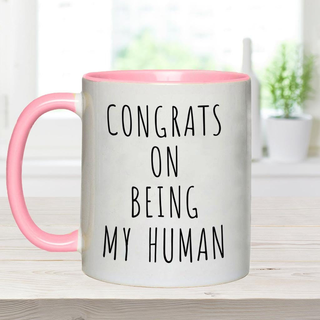 Glückwunsch, dass du mein Mensch bist – personalisierte Tasse mit Hundemotiv