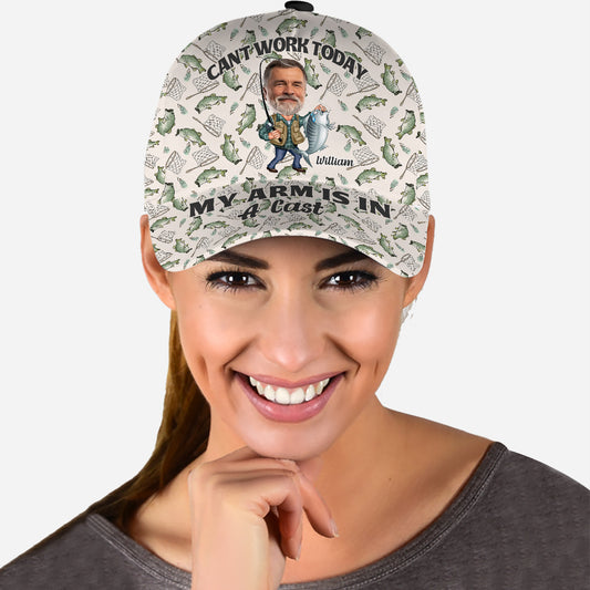 Can't Work Today My Arm Is In A Cast - Personalized Fishing Classic Cap