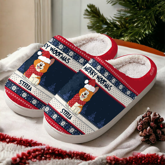 Miau-Weihnachten, fröhliche Wau-Weihnachten – Geschenk für Hunde- und Katzenliebhaber – Personalisierte Hausschuhe