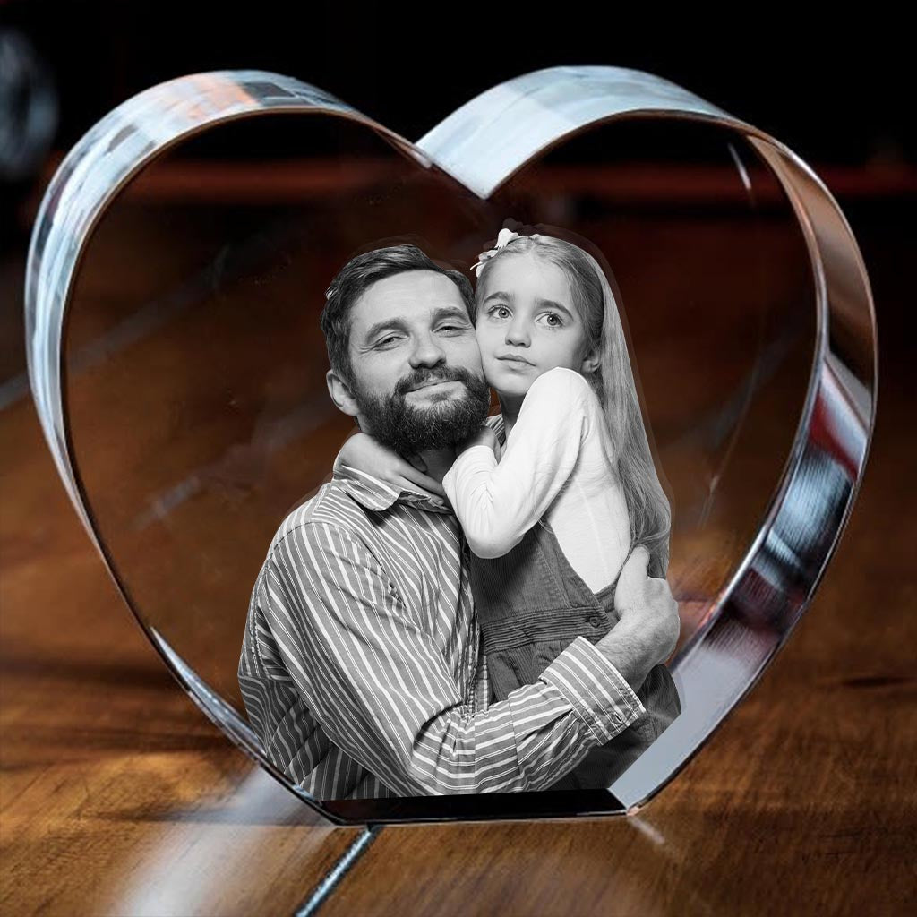 Custom Photo - Personalized Father Laser Engraving 3D Heart Shaped Crystal Lamp