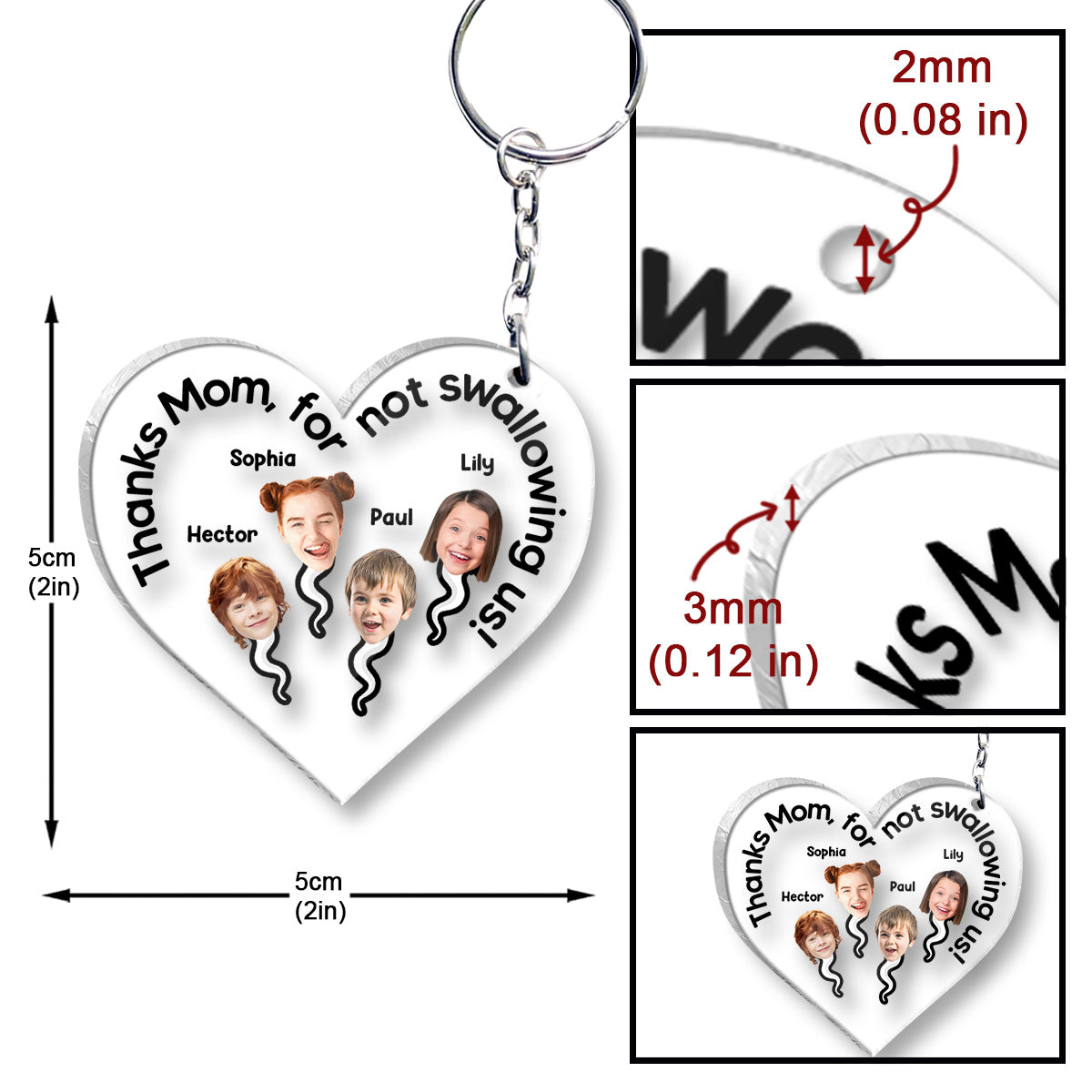 Thanks Mom For Not Swallowing Us - Personalized Mother Transparent Keychain