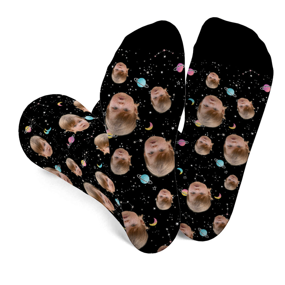 Chaussettes personnalisées pour petite-fille - Visage personnalisé Galaxie