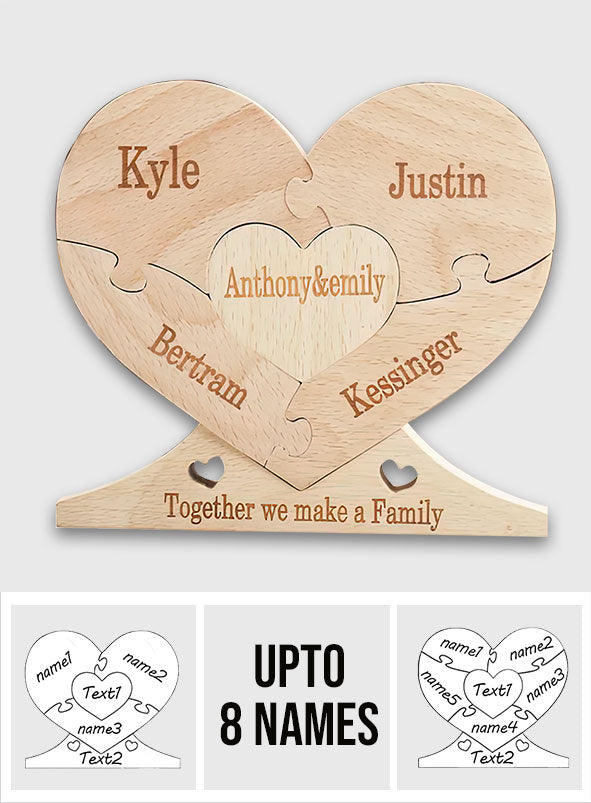 Gemeinsam sind wir eine Familie – Personalisiertes Familien-Holzpuzzle zum Aufstellen