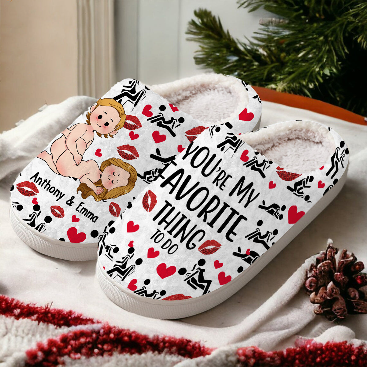 You Are My Favorite Thing To Do - Personalized Couple Slippers