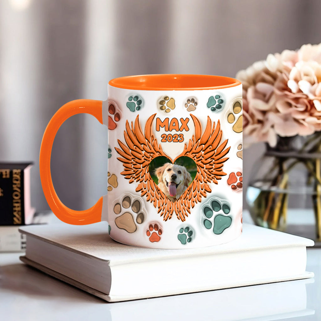 Du hast Pfotenabdrücke auf unseren Herzen hinterlassen, Engelsflügel – Geschenk für Hundeliebhaber, Trauernde nach einem Hunde- oder Katzenverlust – Personalisierte Tasse