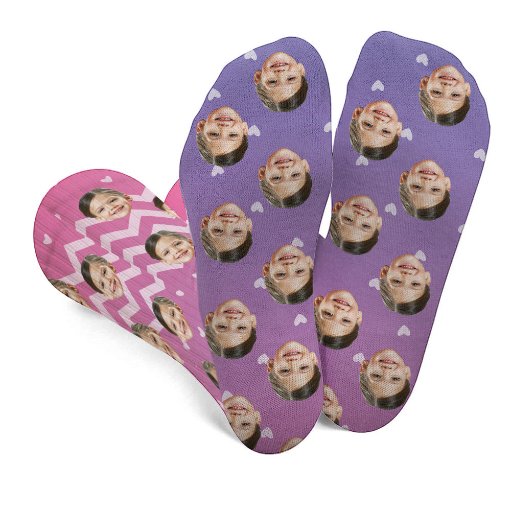 Chaussettes personnalisées pour enfants, motif violet et visage personnalisé