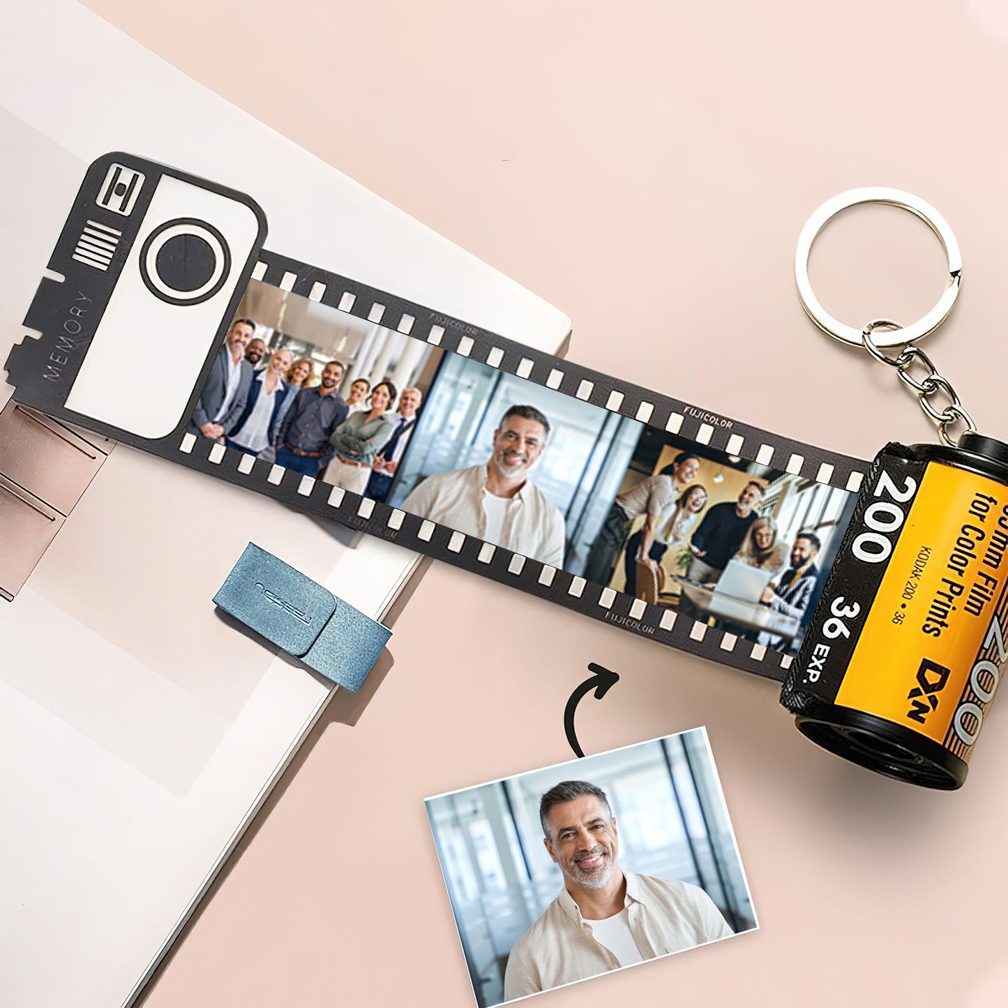 Herzlichen Glückwunsch zum Ruhestand – personalisierter Schlüsselanhänger in Form einer Filmrolle aus dem Ruhestand
