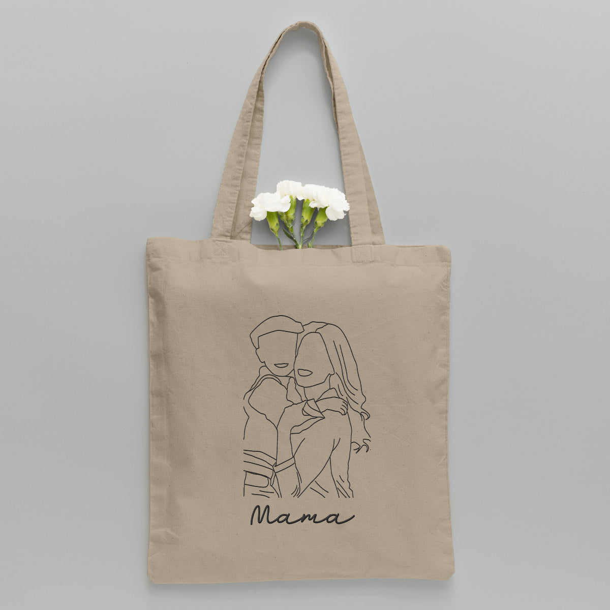 Custom Photo Line Art - Personalized Mother Embroidered Tote Bag