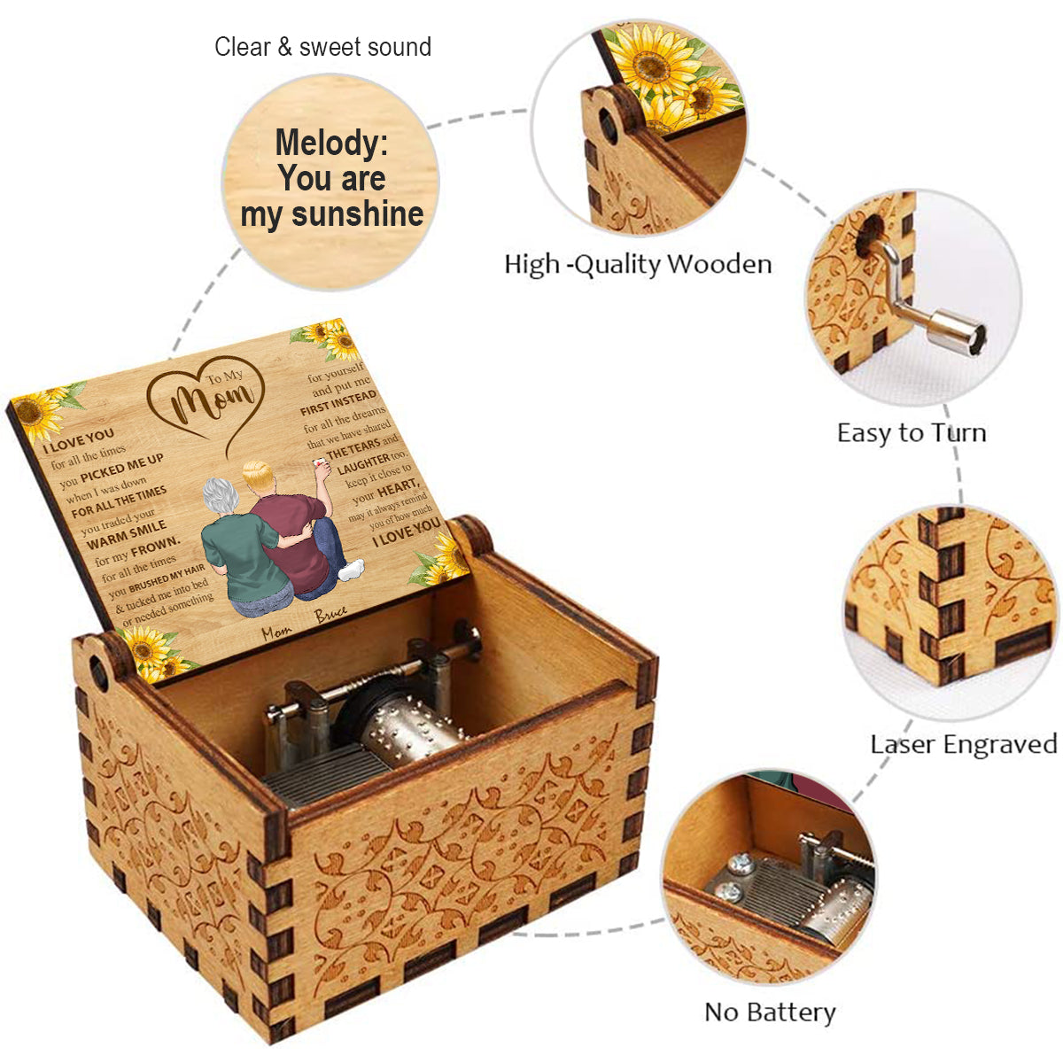 To My Mom - Personalized Mother Hand Crank Music Box