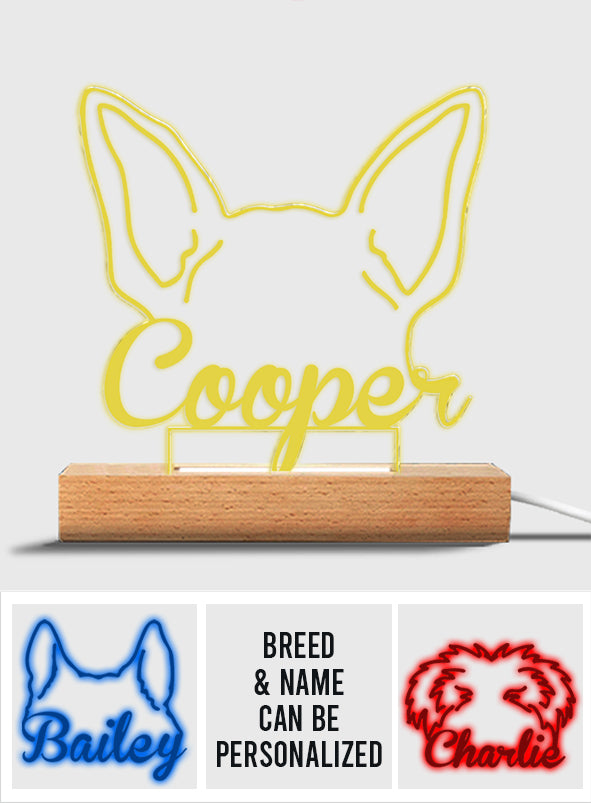 Plaque commémorative personnalisée en forme d'oreilles de chien - Cadeau mignon pour les amoureux des chiens ayant perdu leur compagnon - Socle lumineux personnalisé