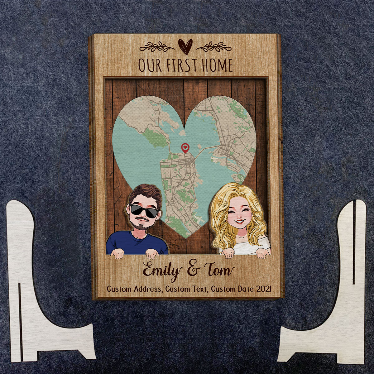 Notre première maison - Panneau/Plaque en bois personnalisé(e) à 2 couches pour pendaison de crémaillère