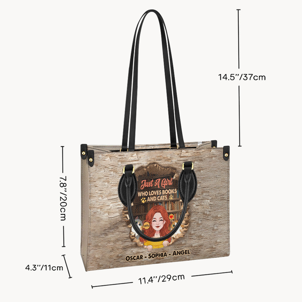 Sac à main en cuir personnalisé « J’aime les livres et les chats »