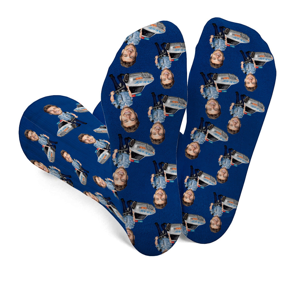 Cartoon-Foto eines Polizisten – Personalisierte Socken mit Polizeimotiv