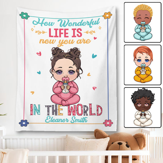 Tapisserie murale personnalisée avec le prénom de bébé - Cadeau de naissance