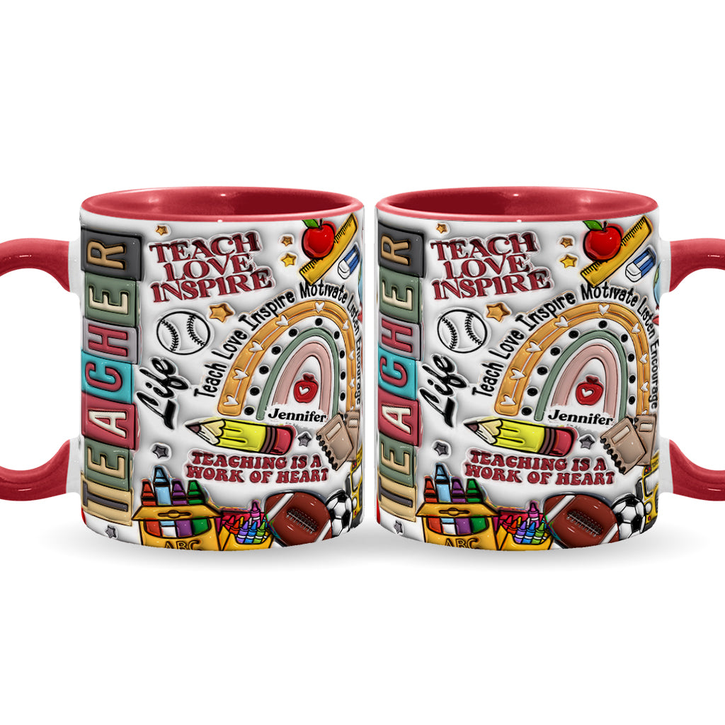 Lehren, Lieben, Inspirieren – Personalisierte Tasse mit Lehrermotiv