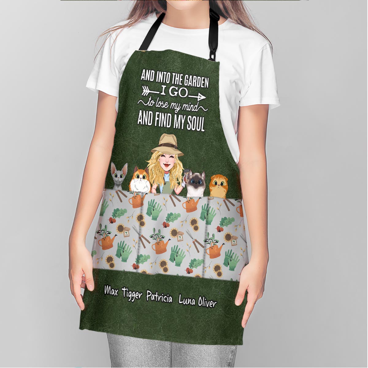 And Into The Garden I Go - Gardening gift for mom, wife, her, girlfriend, grandma, dog lover, cat lover - Personalized Apron