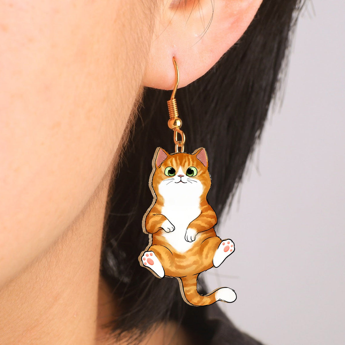 Individuelle Hängeohrringe mit Katzenmotiv – Geschenk für Katzenliebhaber – Personalisierte Holzohrringe