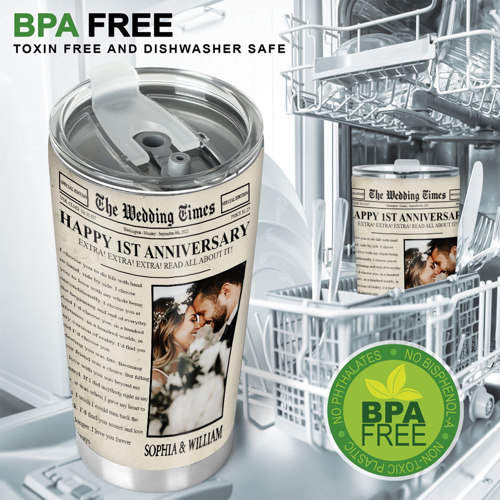 Happy Anniversary The Wedding Times Newspaper - Personalized Husband And Wife Tumbler