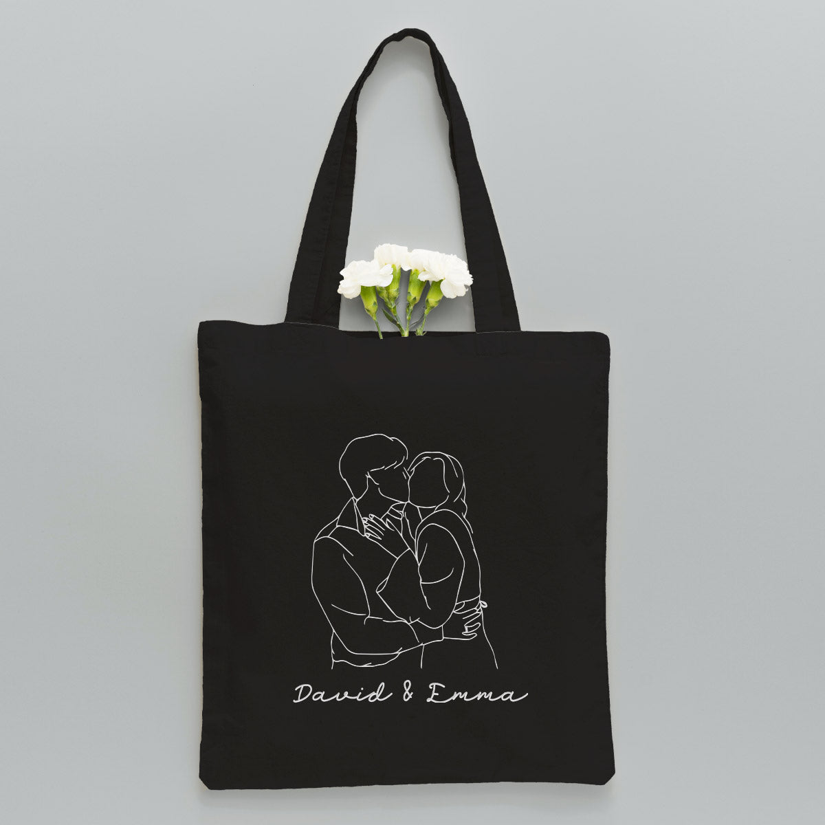 Custom Photo Line Art - Personalized Couple Embroidered Tote Bag
