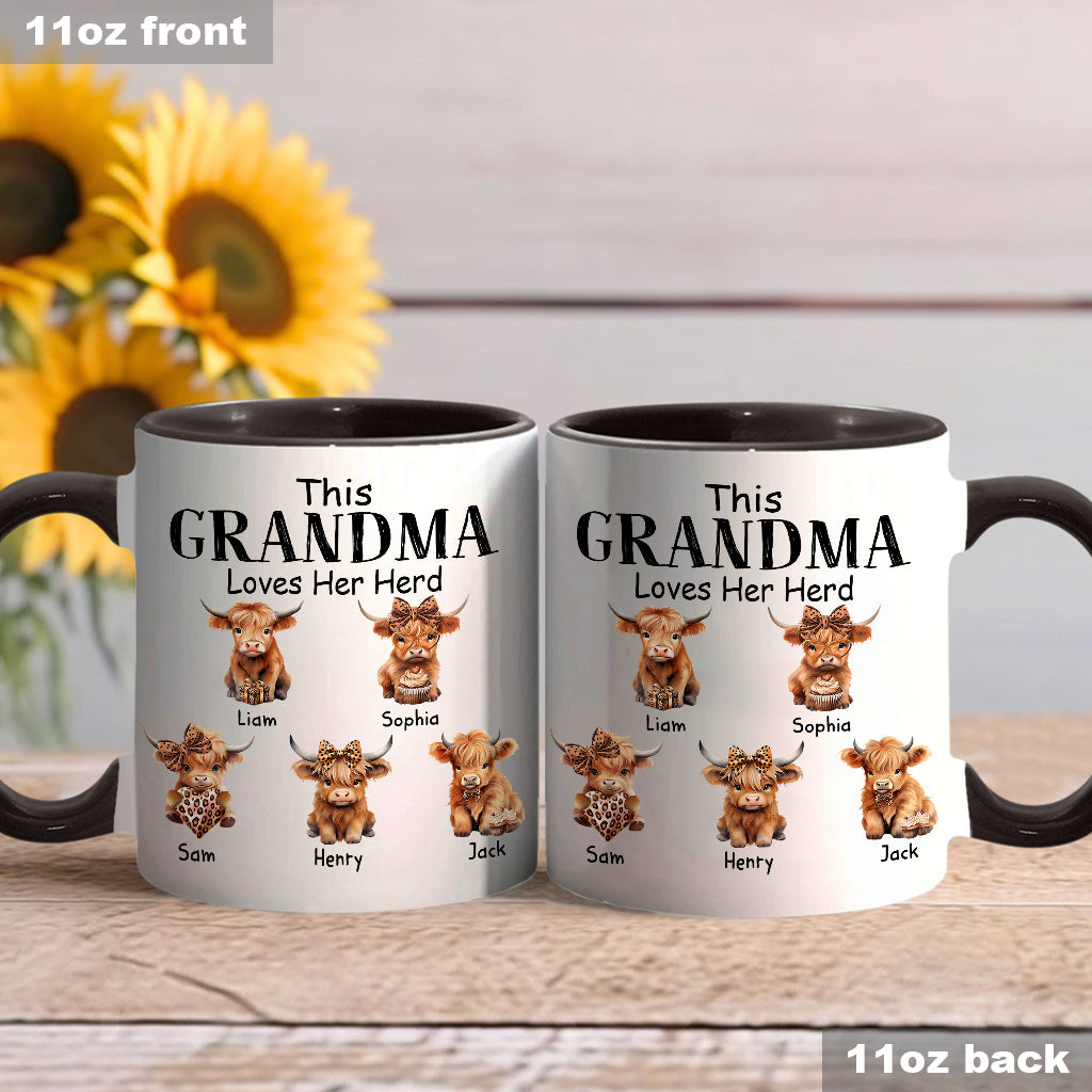 Grandma/ Nana/ Mimi... Loves Her Herd - Personalized Grandma Accent Mug