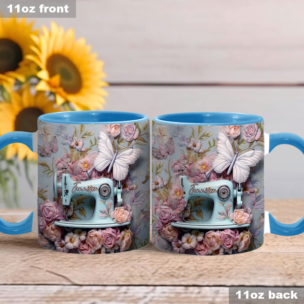 Mug personnalisé à motif floral « Machine à coudre »