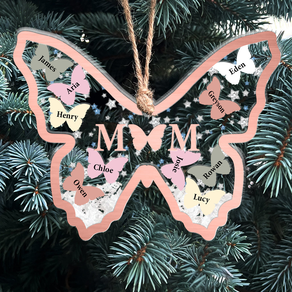 Mother And Children Butterflies - Gift for mom - Personalized 3 Layered Shaker Ornament