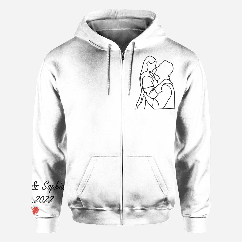 Custom Line Drawing Portraits - Personalized Husband And Wife All Over Shirt