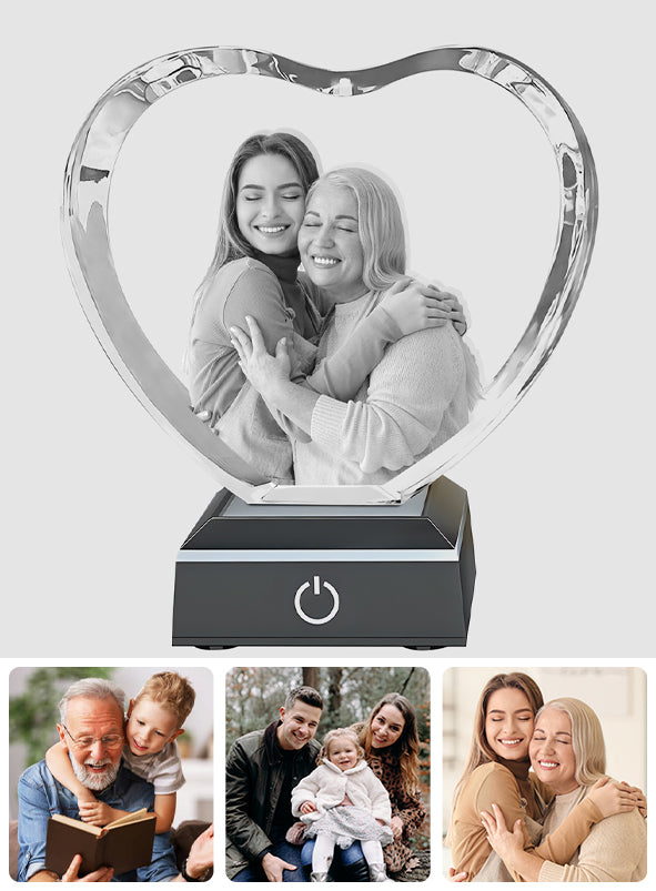 Individuelles Foto – Personalisierte Lasergravur für Stiefmutter, 3D-Herz-Kristalllampe