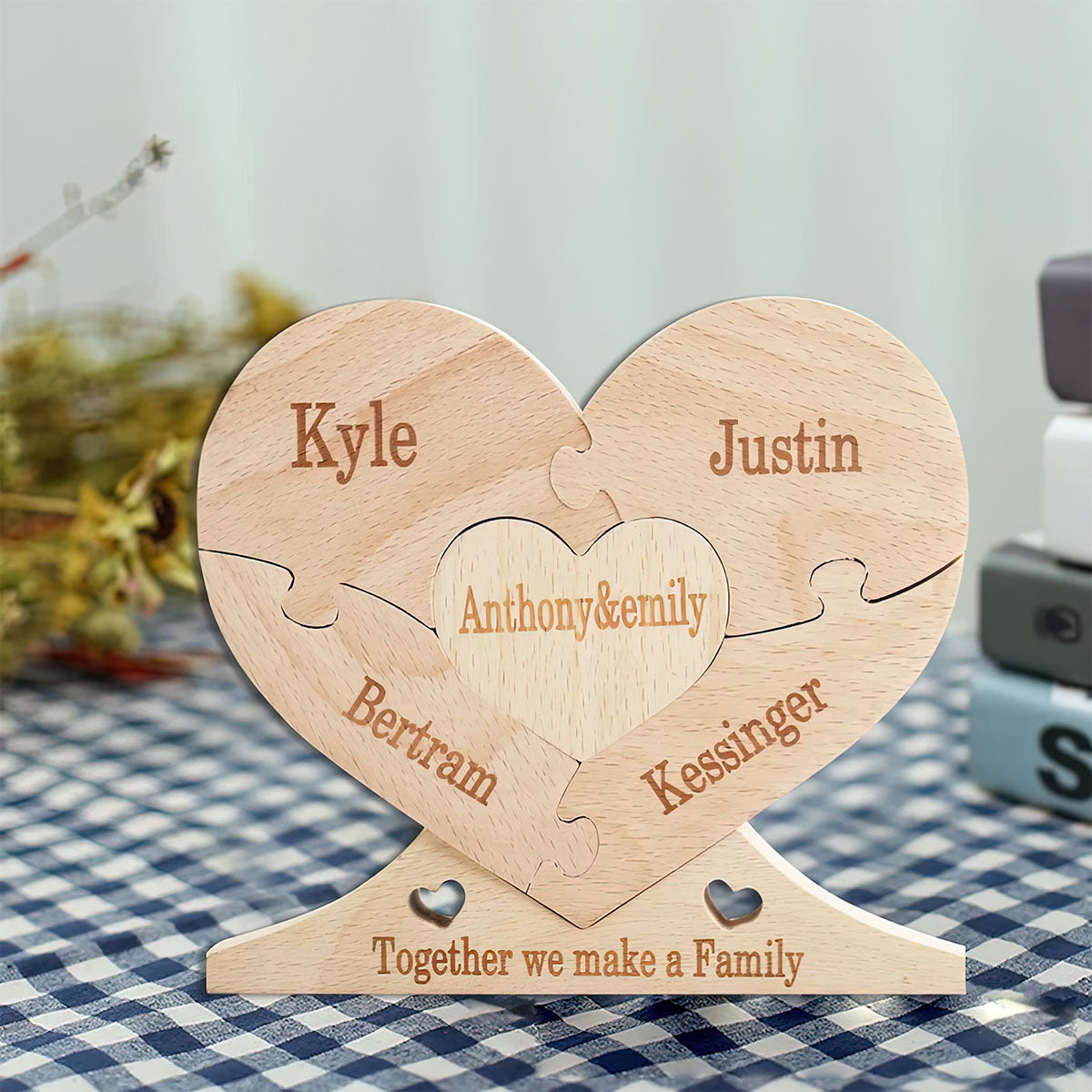 Gemeinsam sind wir eine Familie – Personalisiertes Familien-Holzpuzzle zum Aufstellen