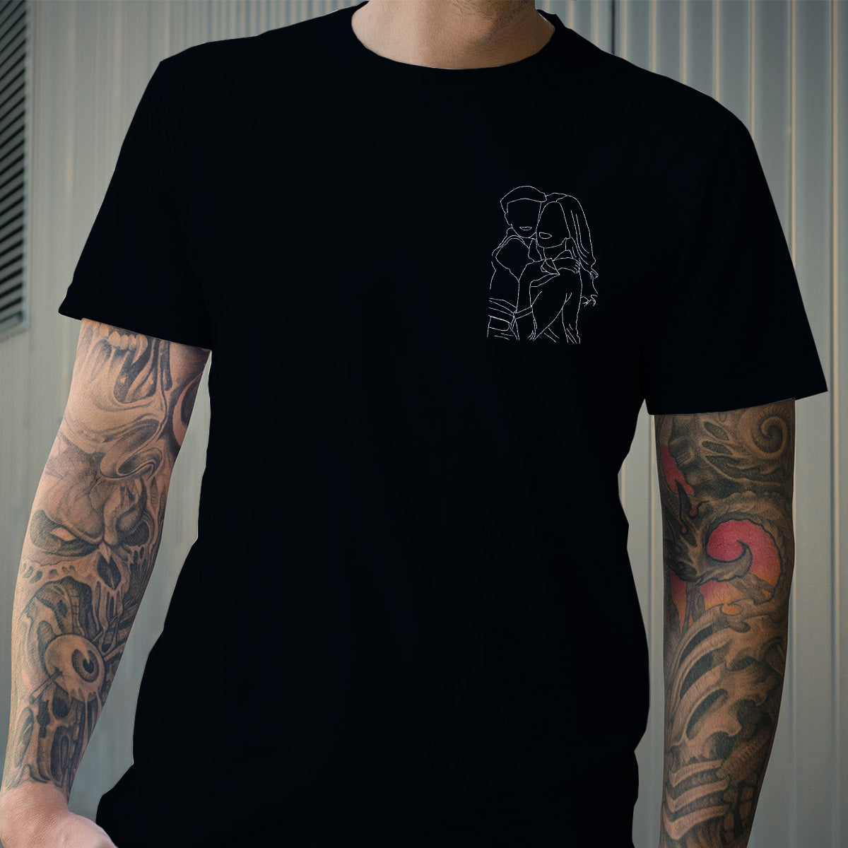 Custom Line Art - Personalized Mother Embroidered T-shirt