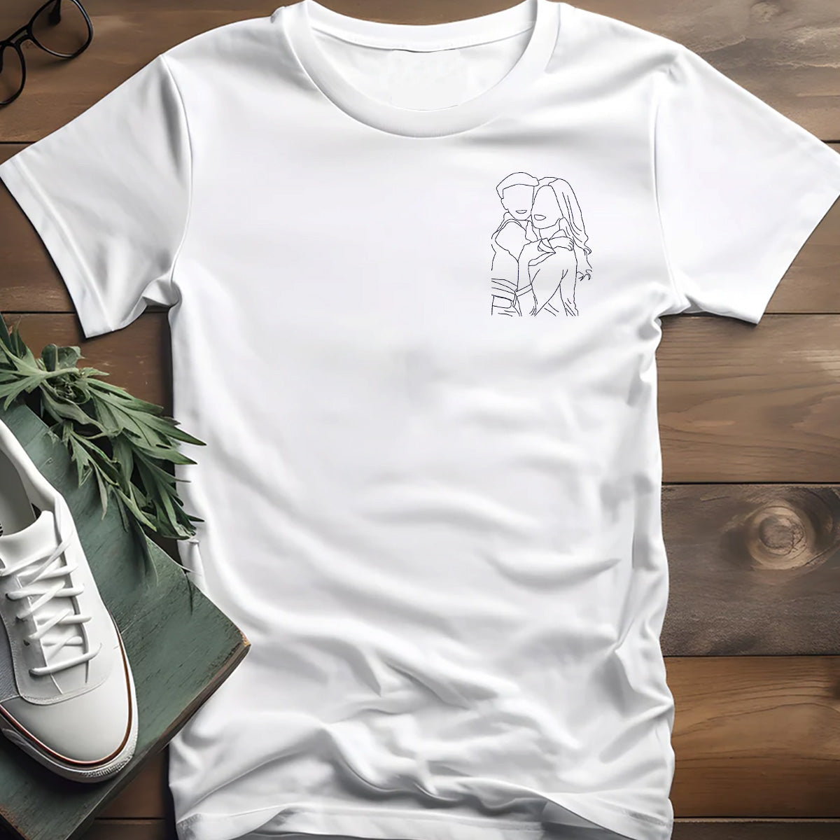 Custom Line Art - Personalized Mother Embroidered T-shirt
