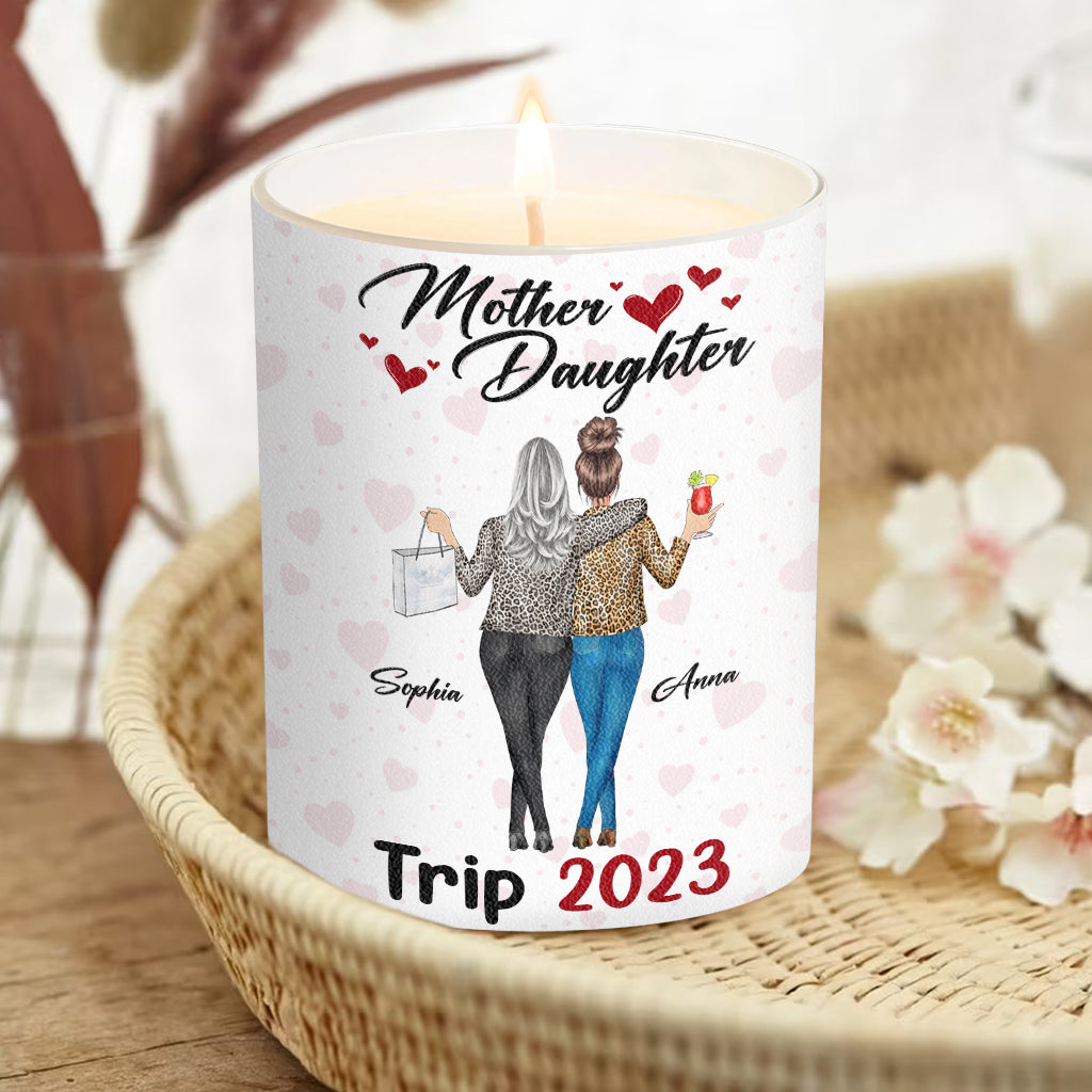 Mother Daughter Trip - Personalized Mother Candle With Wooden Lid