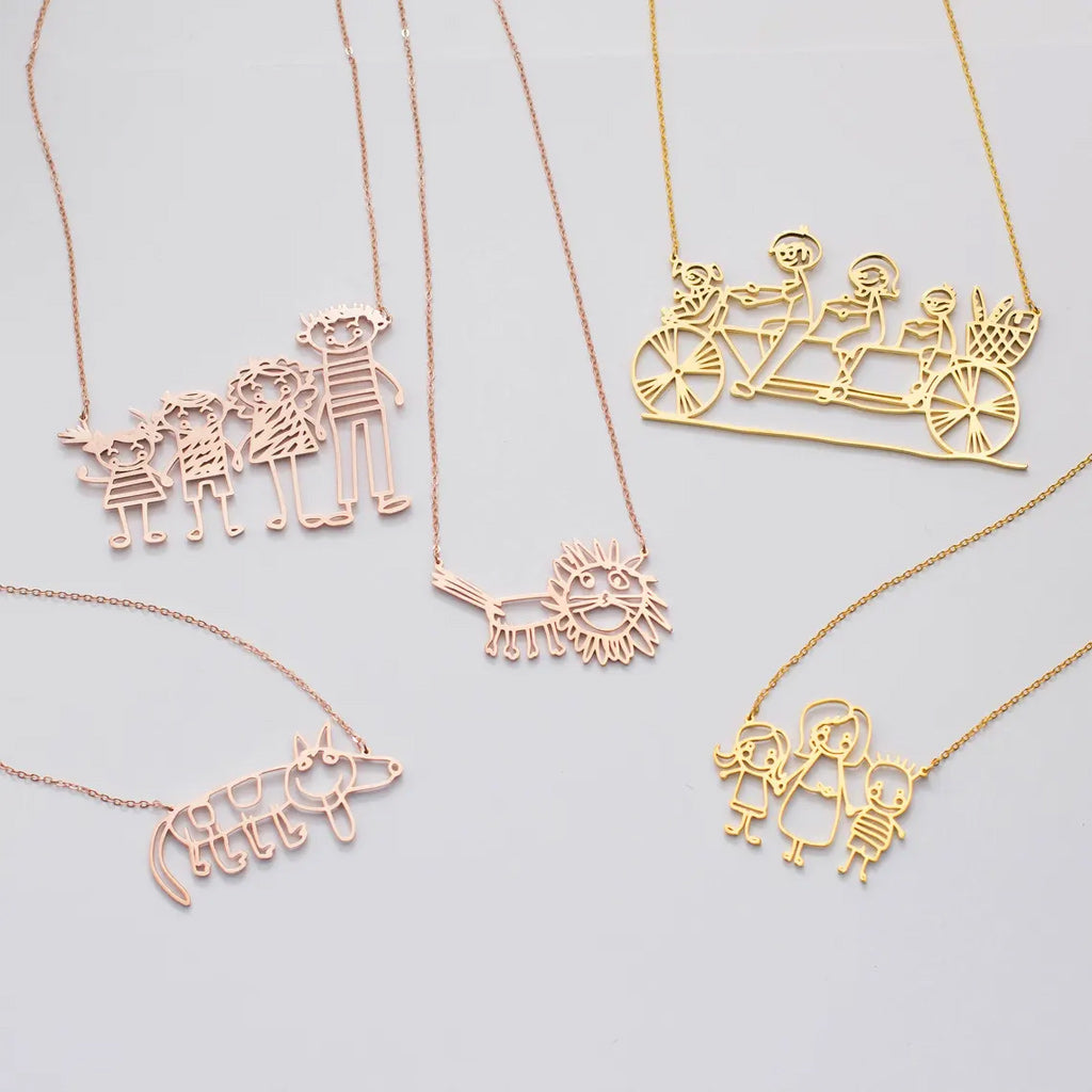 Collier dessin enfant - Pendentif personnalisé pour la famille - Motifs sur mesure
