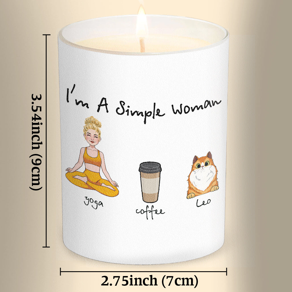Ich bin eine einfache Frau – Yoga-Geschenk für Hunde- und Katzenliebhaber – Personalisierte Kerze mit Holzdeckel