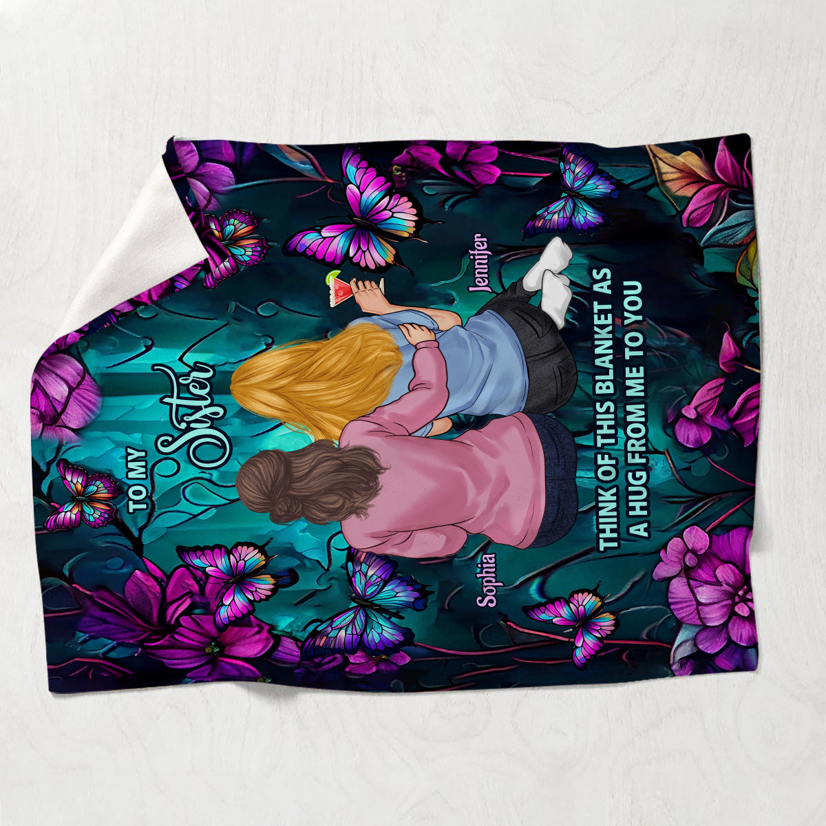Beste Freundinnen-Decke mit türkisfarbenen und lila Schmetterlingen – Geschenk für Freunde – Personalisierte Decke