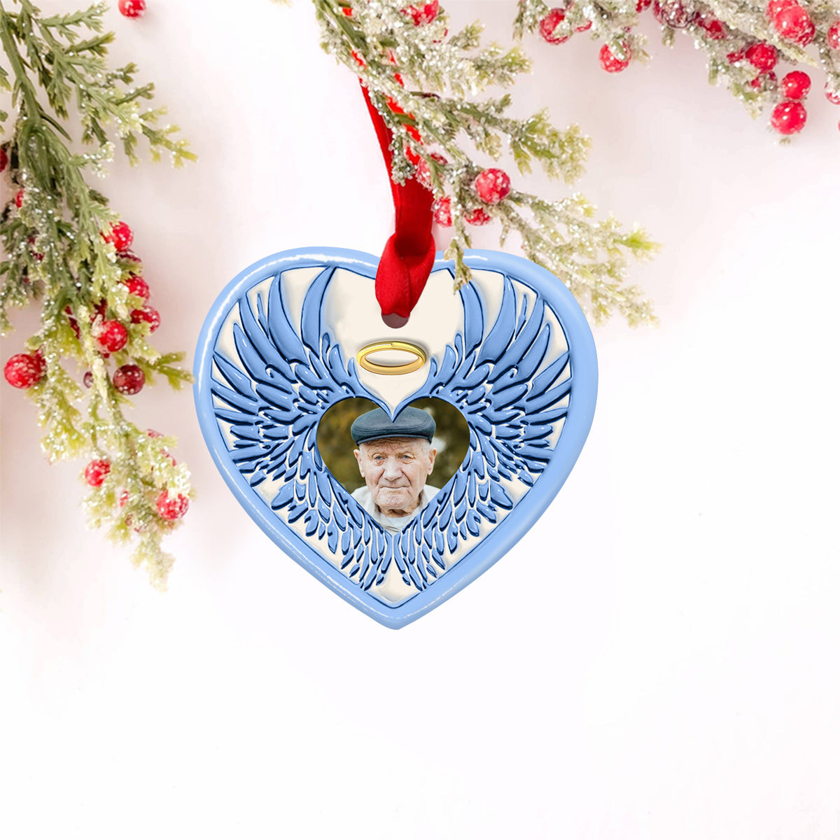 I'm Always With You Angel Wings - Memorial gift for loss of dad - Personalized Ceramic Heart Ornament