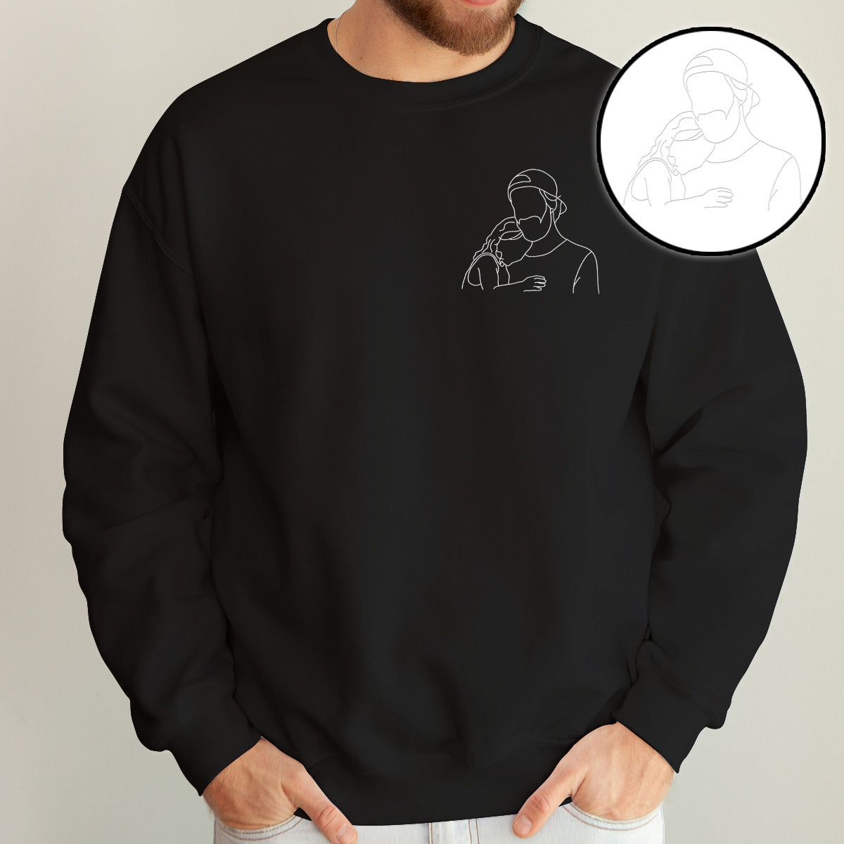 Custom Line Art - Personalized Father Embroidered Sweater