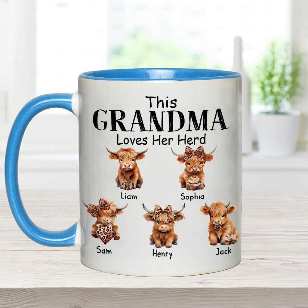 Grandma/ Nana/ Mimi... Loves Her Herd - Personalized Grandma Accent Mug
