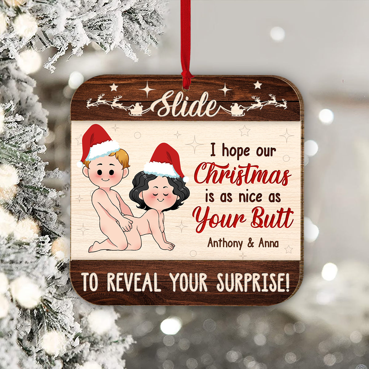 I Hope Our Christmas Is As Nice As Your Butt - Personalized Couple 2 Layered Piece Ornament