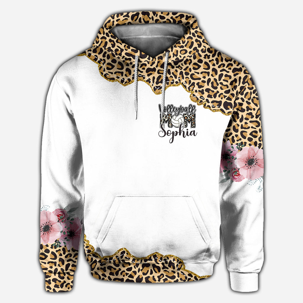 Volleyball-Mama-Leopard – Personalisiertes Volleyball-Shirt mit Allover-Print