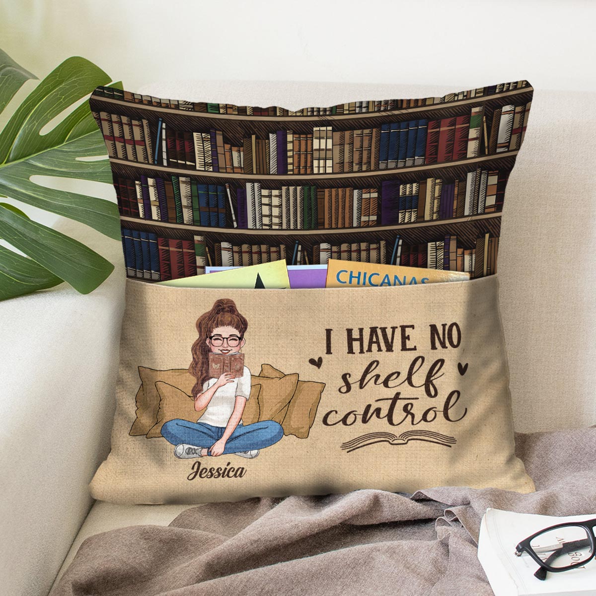Ich habe keine Regalkontrolle – personalisiertes Buchtaschenkissen